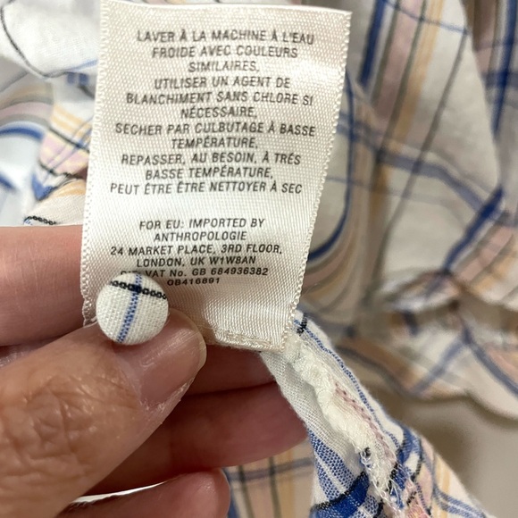 ANTHROPOLOGIE Maeve Plaid Ruffle Blouse Top Long Sleeve High Low Hem SZ 10 EUC - Picture 7 of 10
